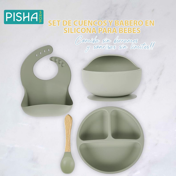 Set de cuencos y babero en silicona para bebes-Comida sin derrames y sonrisas sin límites👶🥣