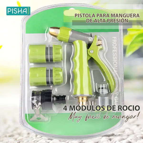 Pistola de presión de agua para manguera con 4 módulos de roció-Siente el poder de la alta presión💧